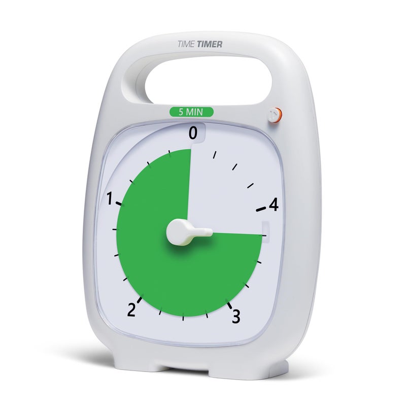 TIME TIMER PLUS 5 Minute Desk Visual Timer - Countdown Timer with Portable Handle for Classroom, Office, Homeschooling, Study Tool with Silent Operation (White) - Image 1
